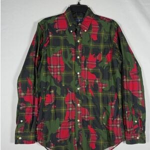 Polo Ralph Lauren Shirt Mens Large Stuart Plaid Camo Patchwork